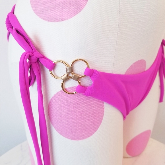 Victoria's Secret Luxe Multi ring Strappy Brazilian Bikini Bottom Hot Pink NWT - Picture 7 of 15